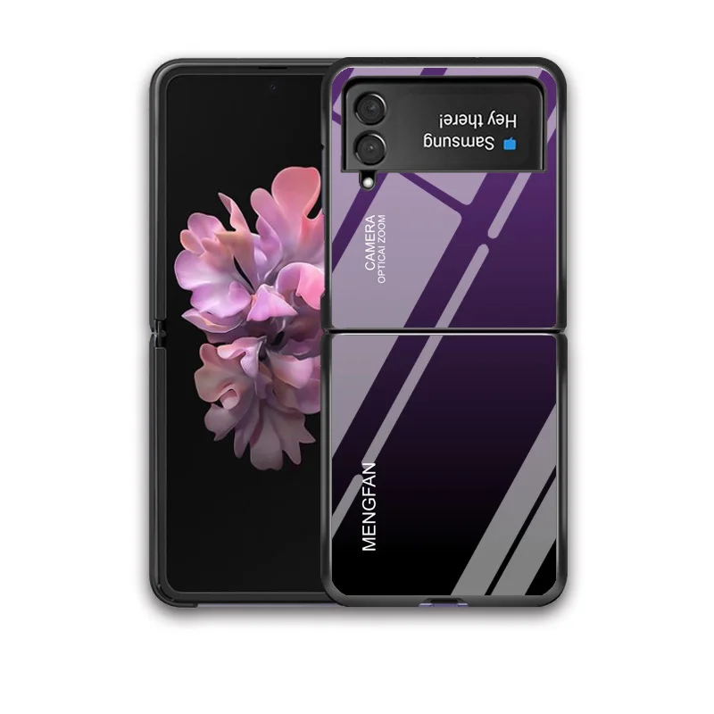 ZFlip4 Funda Flip Case for Samsung Galaxy Z Flip 4 3 2 1 Solid Color Gradient Pattern Tempered Glass Coque Phone Case Cover