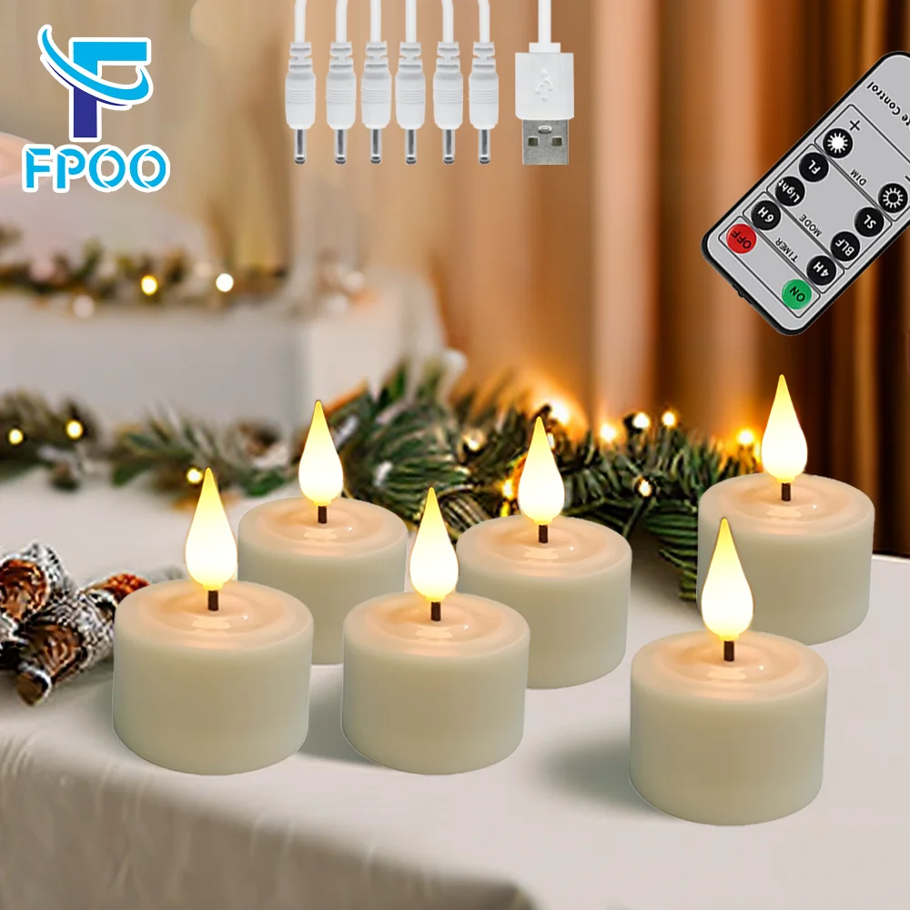 

FPOO LED Candle USB Rechargeable Led Tea Light Set With Flashing Flameless Timed Remote Control Birthday Home Decoration Candles