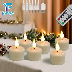 FPOO LED Kerze USB wiederaufladbare Led Teelicht Set mit blinkenden flammenlose Kerzen Zeitgesteuerte Fernbedienung Kerzen für Hochzeit Party Geburtstag Home Dekoration Kerzen