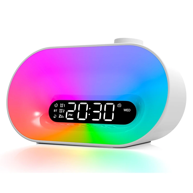 Alarm Clock Wake Up Light, Gradual Sunlight Lamp Clock, Sound Machine With 10 Soothing Sounds, FM Radio, Nightlight