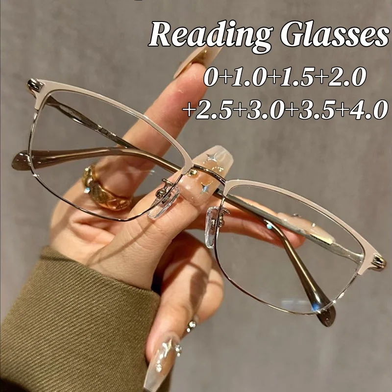 

Luxury Metal Frame Reading Glasses Women Vintage Square Anti Blue Light Far Sight Eyeglasses Ultralight Retro Presbyopia Eyewear