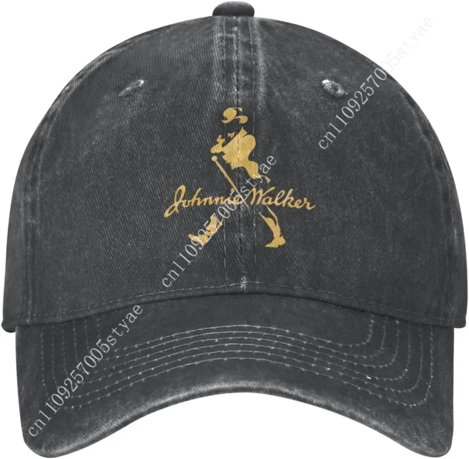 ISILA Johnnie Music and Walker Cap Unisex Adjustable Hip-Hop Fashion Washed Denim Caps for Outdoor Black