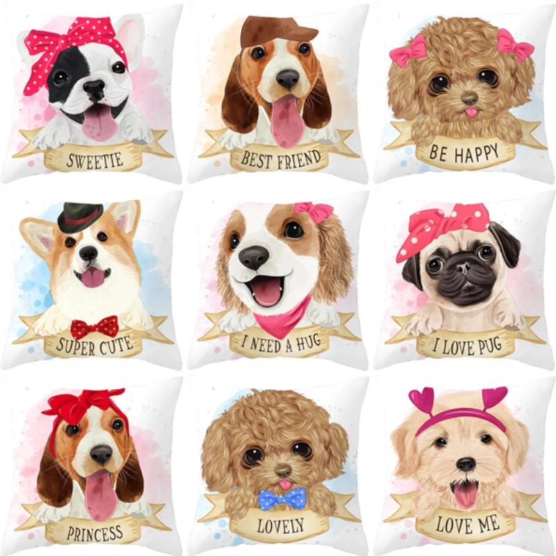 

Cute Dog Pillows Case Funny Pet Dog Pillowcase Home Decor Luxury Designer Sofa Office Chairs 45x45 Kids Child Room Cushion Cover