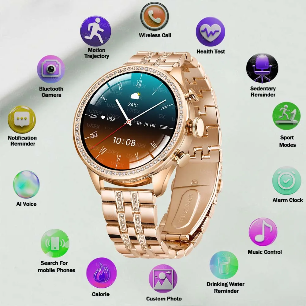 

1,28 "HD подарок-сюрприз, умные часы, женские беспроводные часы-будильник с вызовом, индивидуальные фото, голосовой помощник, женские экстравагантные новые часы