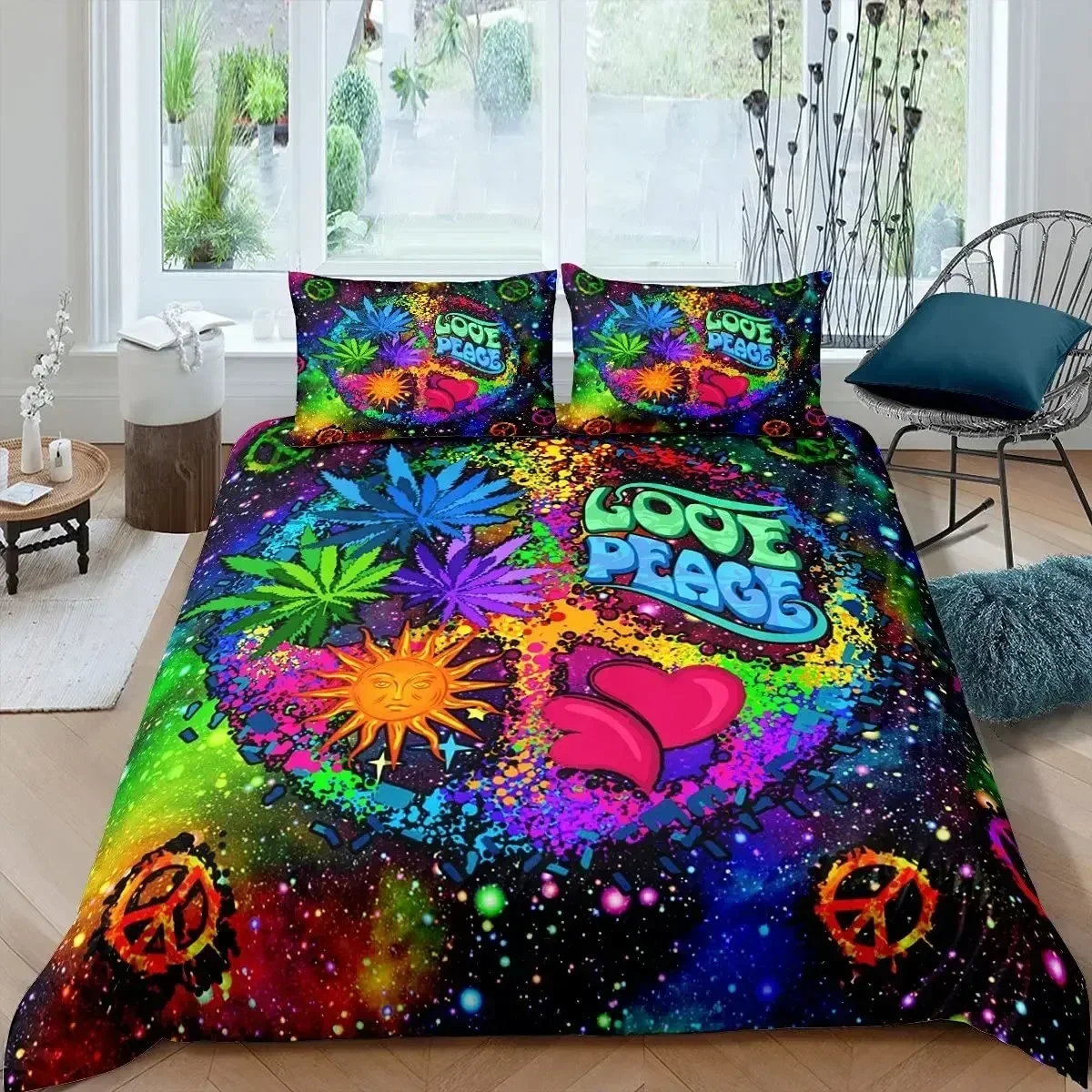 

New 3D Printed Peace Symbol Bedding Set Duvet Cover Bedroom Comforter Covers Single Twin King Size Quilt Cover For Home Textile