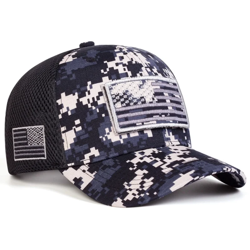 Unisex Best-selling high-quality Personality Sticker Embroidery camouflage baseball caps American flag Velcro cotton Mesh caps