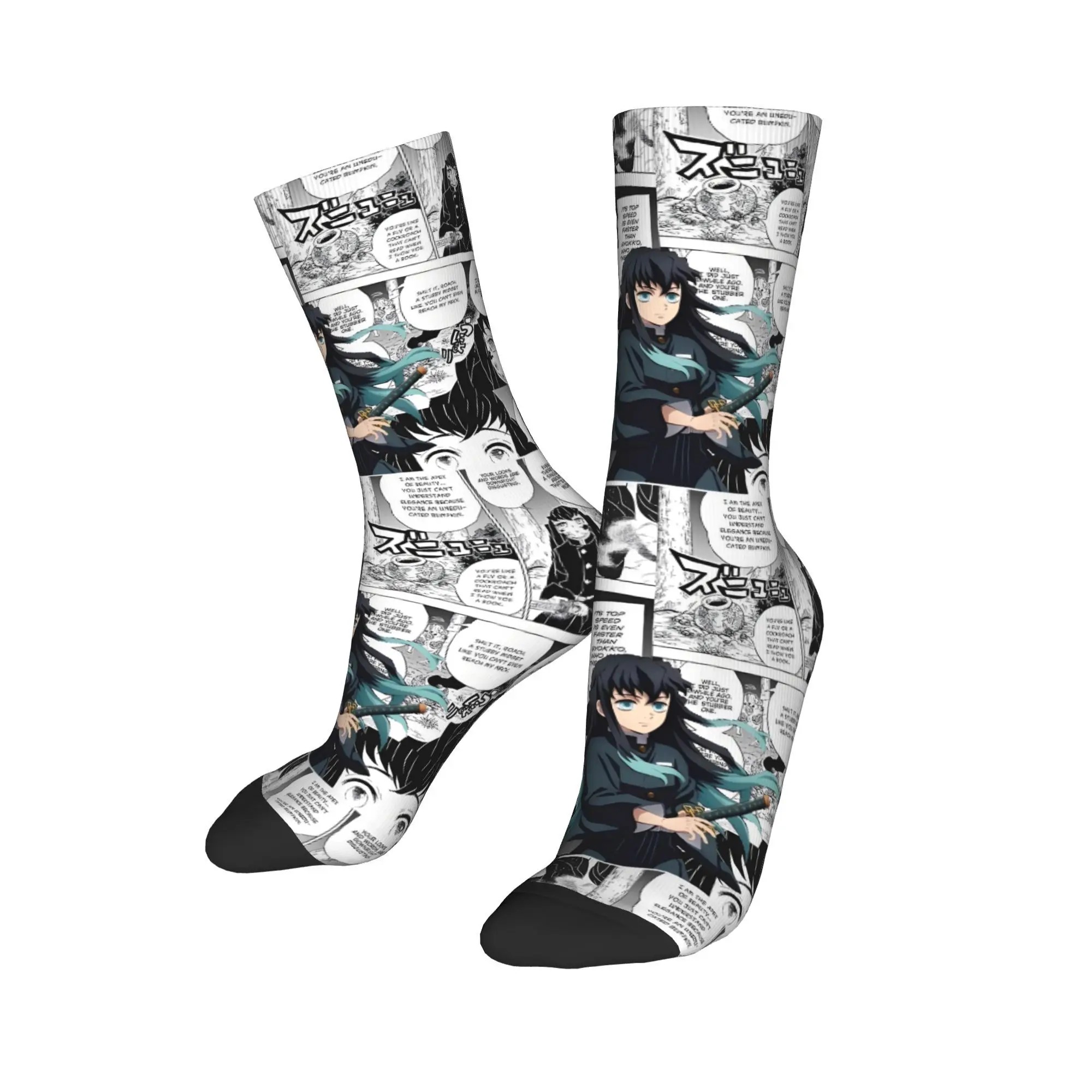 時透無一郎 ストッキング柄 レトロソックス 秋 抗菌ソックス 大人男性 スケートボード 通気性ソックス