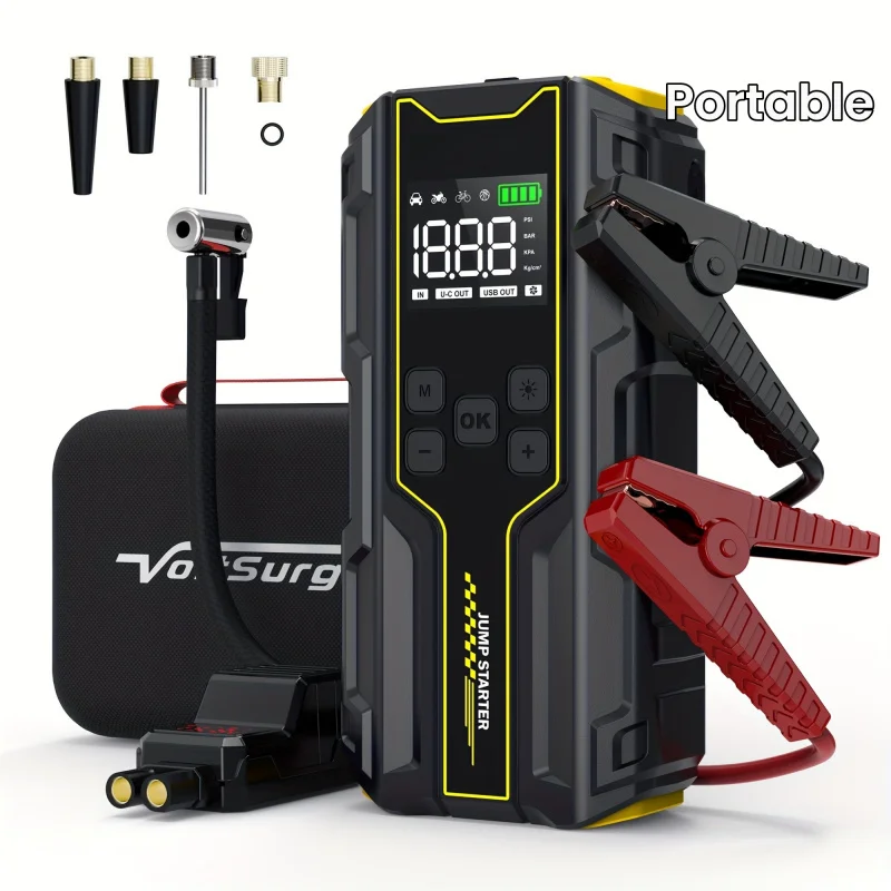 VoltSurge Car Jump Starter with Air Compressor is a Portable 4000A car Battery Suitable for10 L Gasoline or 8 L Diesel Vehicles