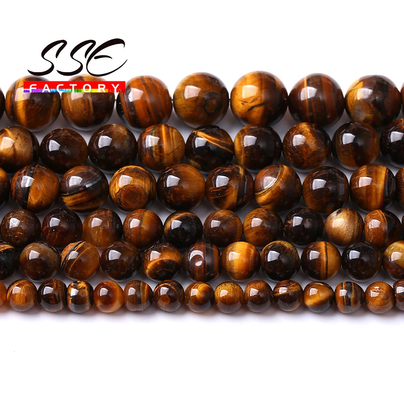 Natural Iron Brown Tiger Eye Stone Round Loose Beads for Jewelry Making Diy Bracelets Necklaces Accessories 4 6 8 10 12 14mm 15“