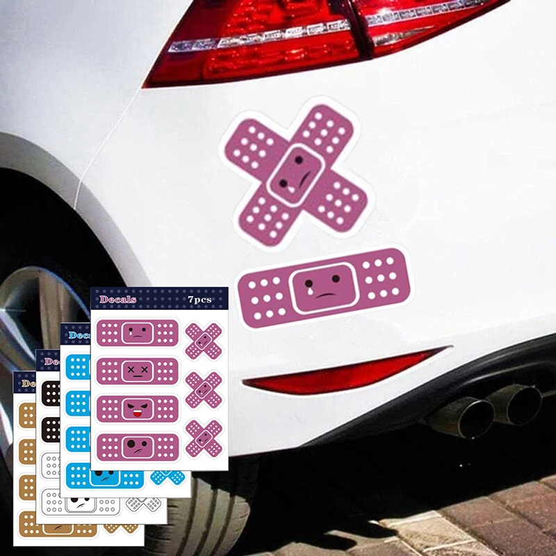 7Pcs/sheet Car Sticker Funny Band Aid Car Bumpers Window Vinyl Decal Creative Stickers And Car Styling Decals On Motorcycle