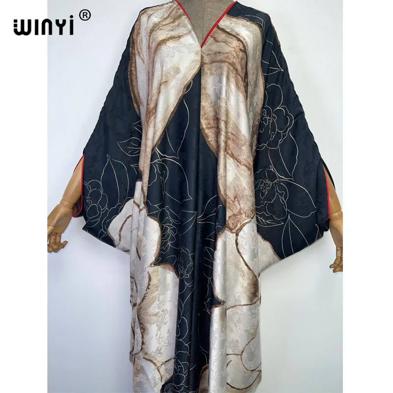 2023 NEW WINYI Bohemian Summer Beach Dress High Quality Double Sided Printing Elegant silk dress Women Evening party kaftan