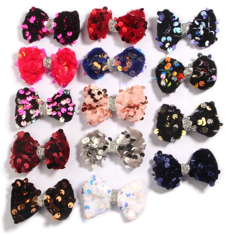 

10Pcs 5.5cm 2.2" Plush Sequin Bow for Hair Clips Accessories Hair Bows Boutique For Hairgrip Headband Head Wear