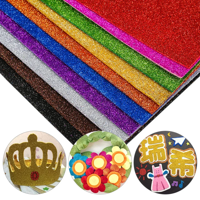 10 pçs a4 com pó de ouro glitter brilhante esponja papel espuma jardim de infância diy suprimentos artesanais sem cola arte artesanato