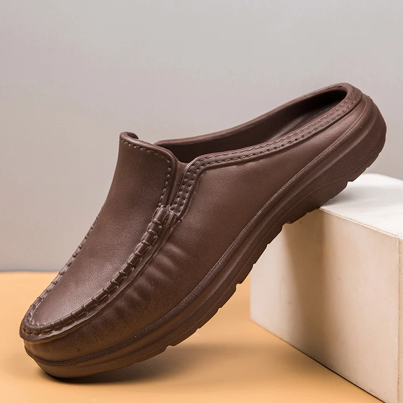 Men's Casual Leather Shoes Non Slip Chef Shoes Baotou Half Slippers Lazy Shoe Slip-on Driving Shoe Outdoor Slippers Plus Size 46 image 4