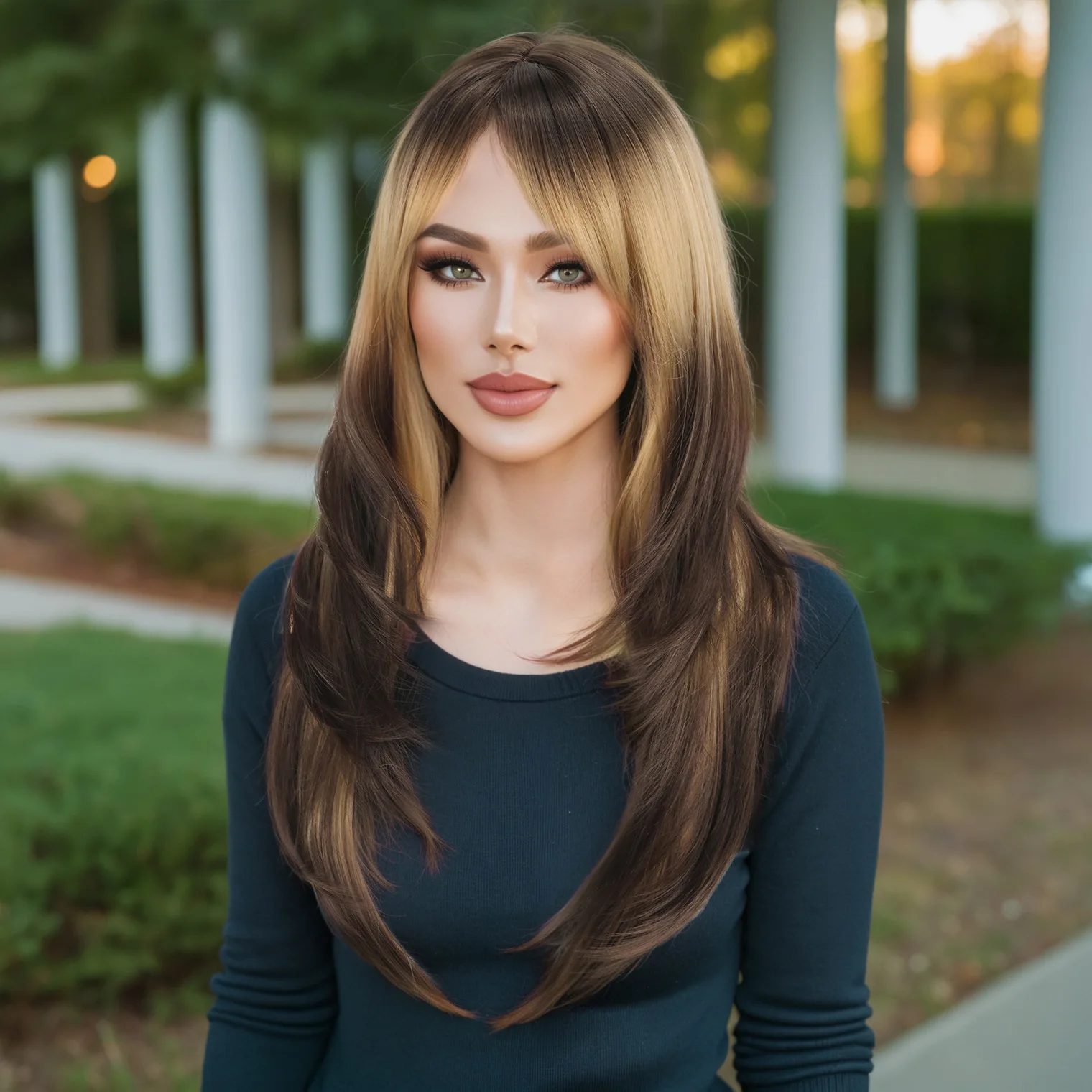 Cross border European and American wig with layered gradient brown long curly hair for women-Synthetic fiber wig