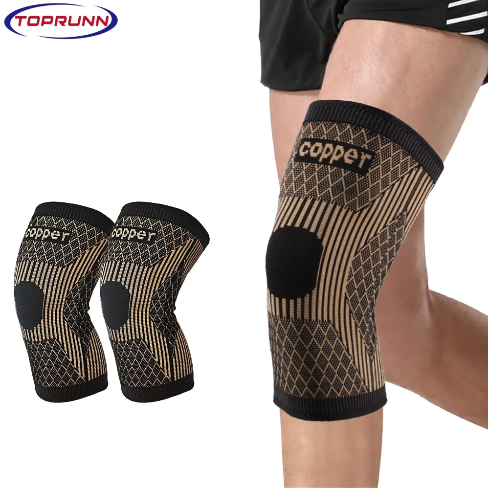 TopRunn 1Pc Copper Infused Knee Support Brace Patella Arthritis Leg Support Joint Compression Sleeve For Sport Riding Protection