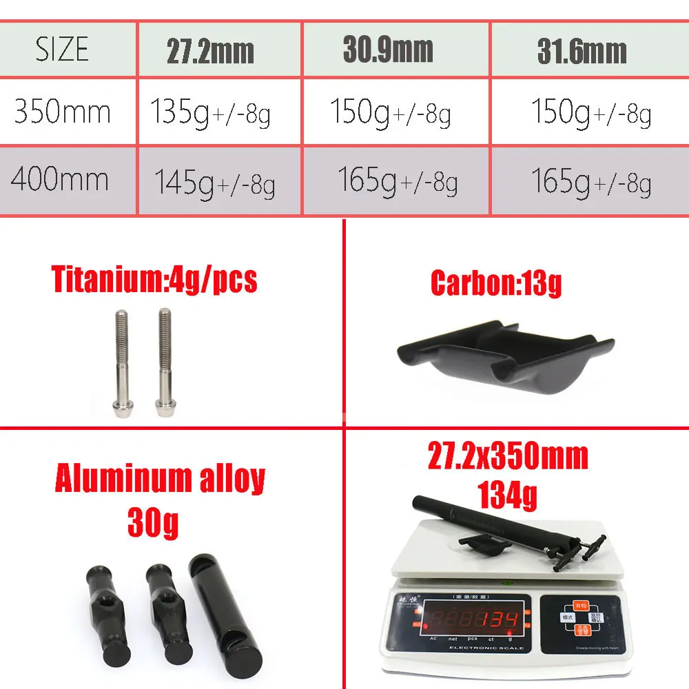 ELITA ONE-tija de sillín de fibra de carbono para bicicleta de montaña y carretera, poste de asiento de 31,6/27,2/30,9mm, UD mate, ligero, 135g,