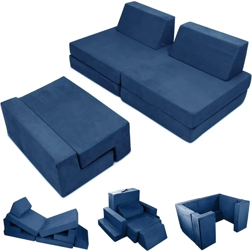 Child Sectional Sofa for Bedroom Playroom Toy Living Room Children's Sofas Prefect Gift for Creative Girls & Boys Blue Mini