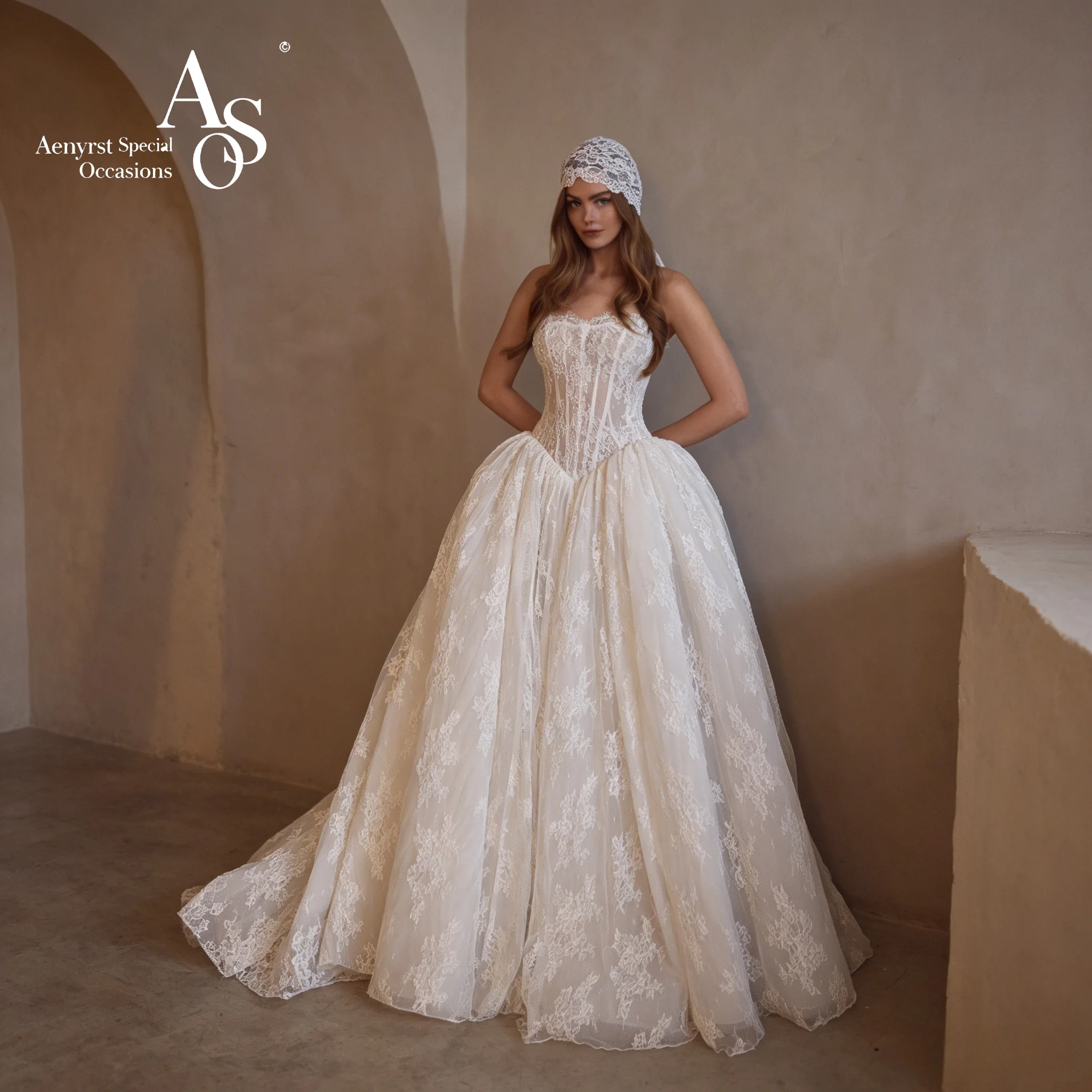 Exquisite white lace off-the-shoulder sweetheart floor-length fishtail voluminous skirt evening dress
