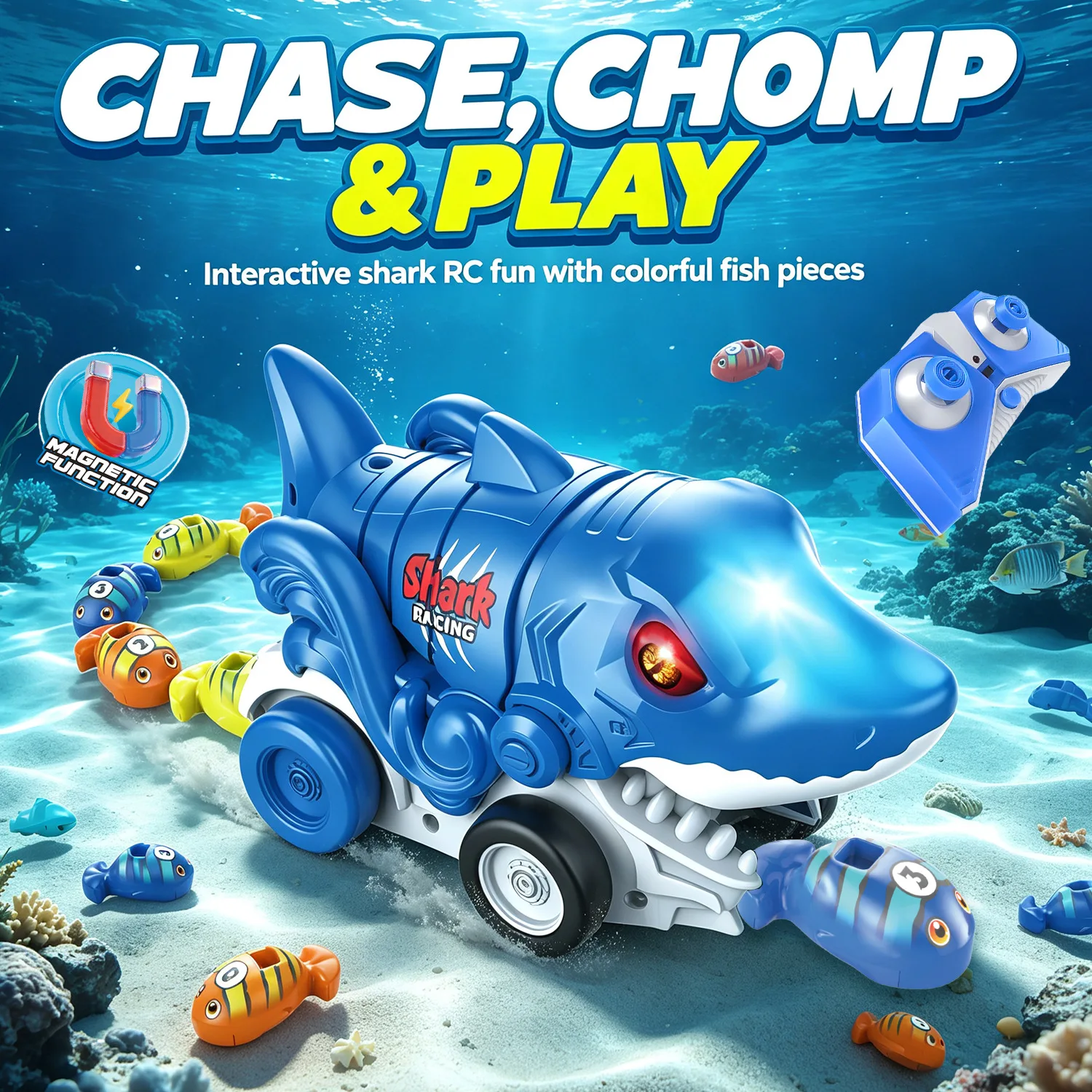Remote Control Snake Magnetic Shark Devouring Car Double Interactive Puzzle Battle Children's Competitive Toy Car