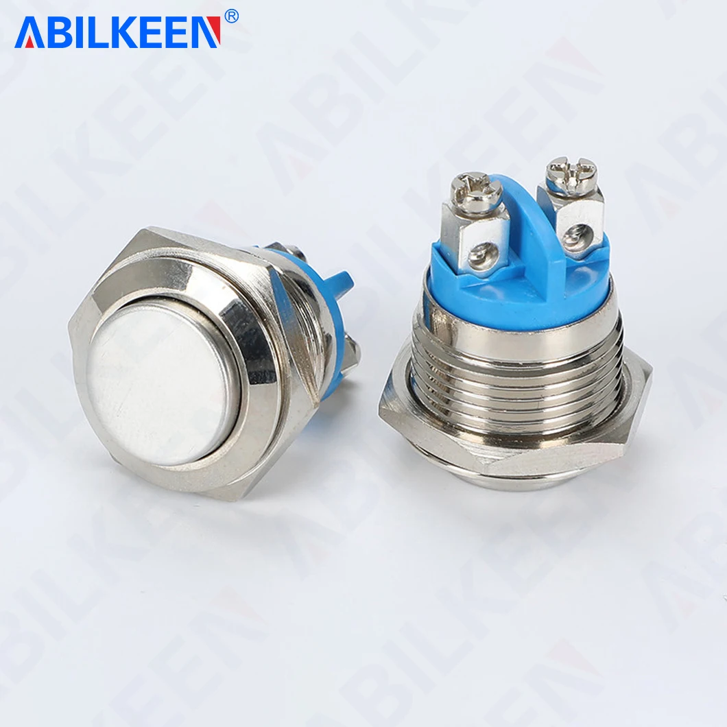 IB16N 16MM Mini Metal Push Button Switch 1NO Momentary Push Button Flat/Convex Surface 3-250VAC with 2Pin Solder/Screw Terminal