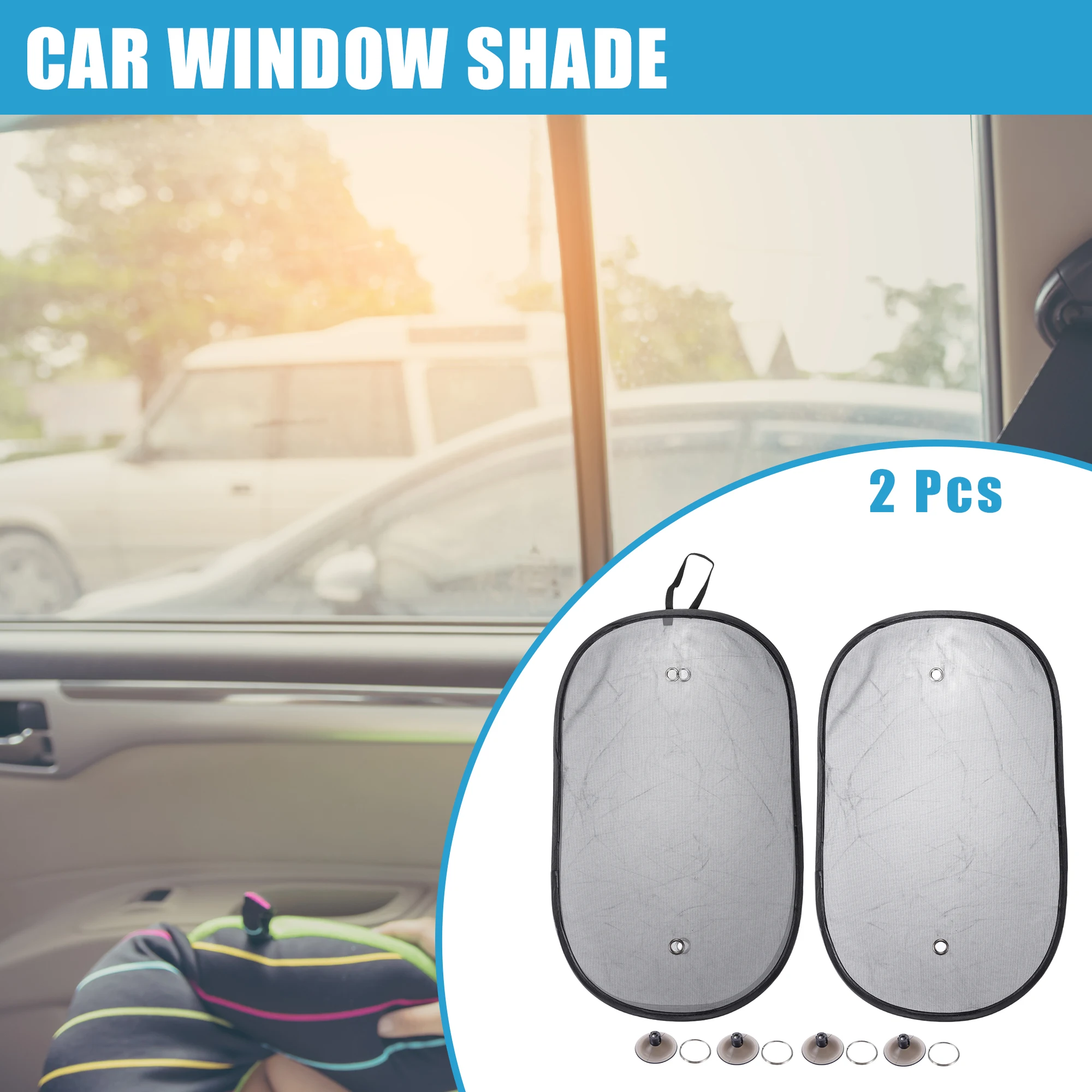 Uxcell Car Window Shade Foldable Side Window Sun Shade 50x30cm 44x36cm Car Sunshade Nylon Mesh Black