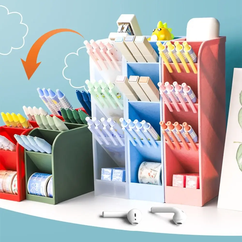 Simple Plastic Pen Holder Oblique Insertion Type Desktop Organizer Pen Bucket Large Capacity Pen Container Gift