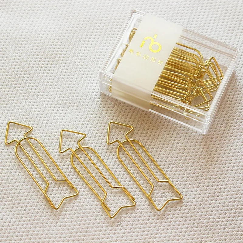 

12pcs/box Shaped Paper Clips Arrow Shape Metal Clip Bookmark Paperclips Binder DIY Creativity Stationary Office Binding Supplies