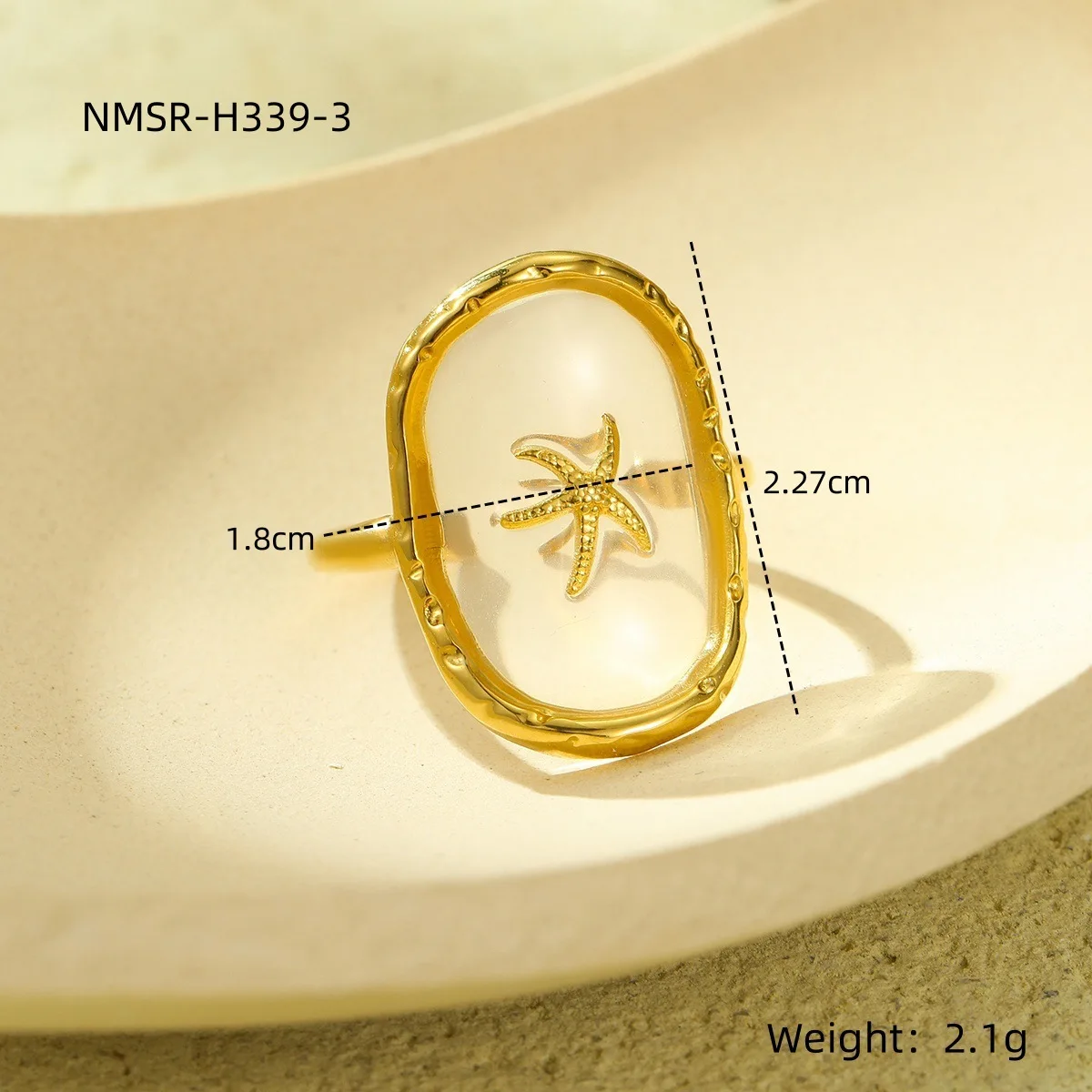 NIMAI Bohemian Ocean Style Starfish Shell Open Ring Women Stainless Steel Geometric  Adjustable Ring