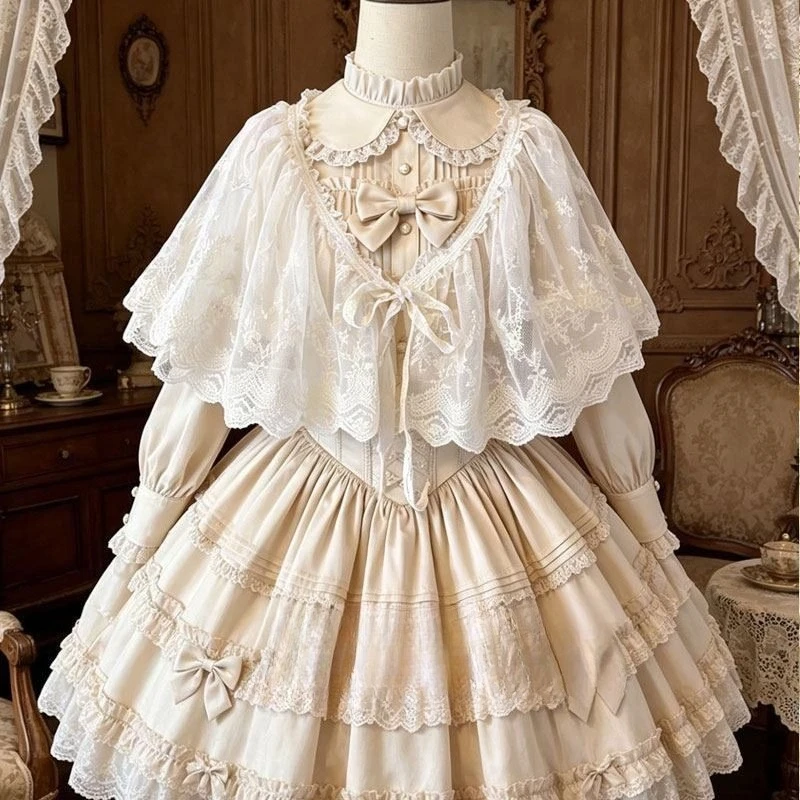 Japanese Retro Women Blouse Lace Shawl Embroidery Doll Collar Drawstring Loose Kawaii Casual All Match Ladies Shirt - view 5
