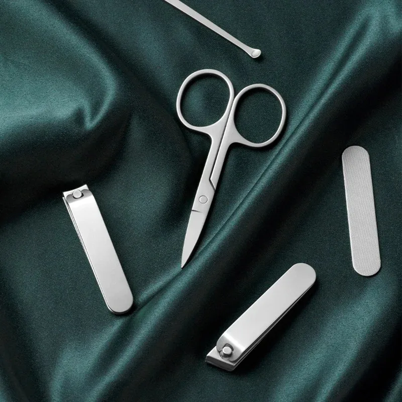 XIAOMI Mijia Nail Clipper Five-Piece Set White High-Quality Stainless Steel Magnetic Absorption Simple Five-Piece Set Portable