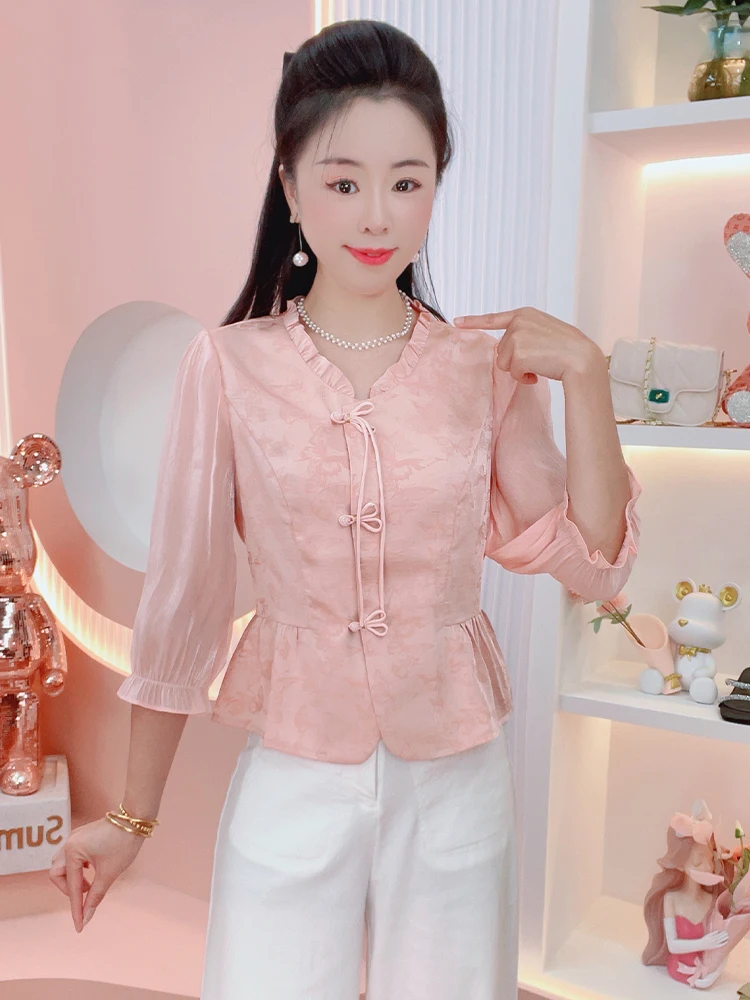 เสื้อสตรีแฟชั่นสุดฮิตสำหรับต้นฤดูใบไม้ร่วง ดีไซน์ทันสมัย ทรงเข้ารูป สวมใส่สบาย ทรงหลวม แขนเจ็ดส่วน คอวี ระบายอากาศได้ดี...