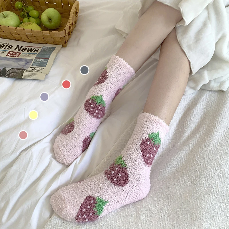 1 paar Kawaii Socken Für Frauen Schöne Verdicken Korallen Samt Mittelrohr Socken Süße Mädchen Weiche Warme Heraus Tragen Boden socken