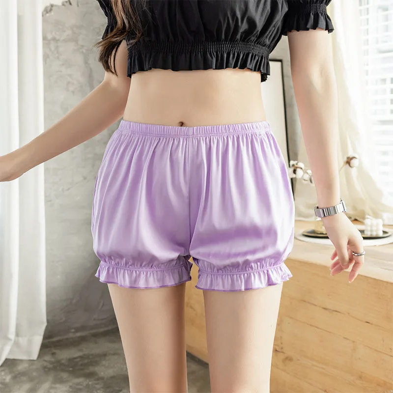 Black White Satin Knickers Women Kawaii Pumpkin Panties Ruffles Trim Sweet Ice Silk JK Bloomers Lolita Safety Shorts Pants