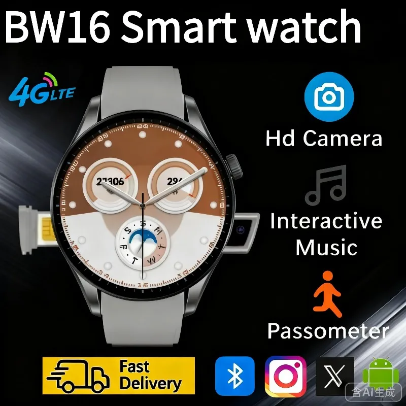 Reloj inteligente 2025 BW16: con ranura SIM, sistema operativo Android, pantalla de 1,5 pulgadas, Google Play Store, podómetro y seguimiento del sueño.