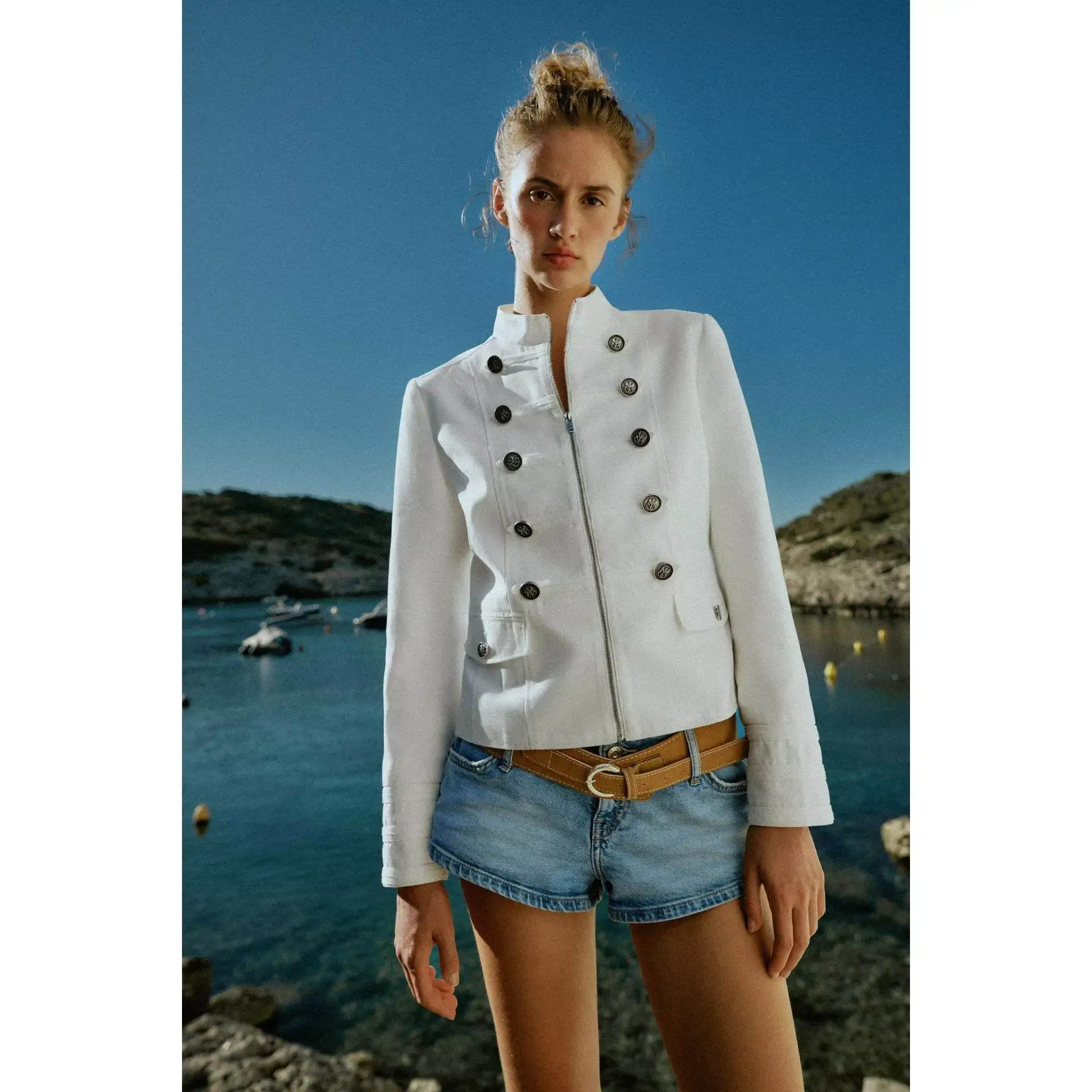 Fashionable Stand Collar Button up Women's Suit Jacket New Arrival Spring Summer Polyester Fiber Long Sleeve Standard Fit