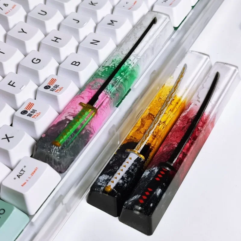 Japan Anime Samurai Sword Artisan Resin Keycaps 6.25u Spacebar Custom MX Switch for Mechanical Backlit Keyboards