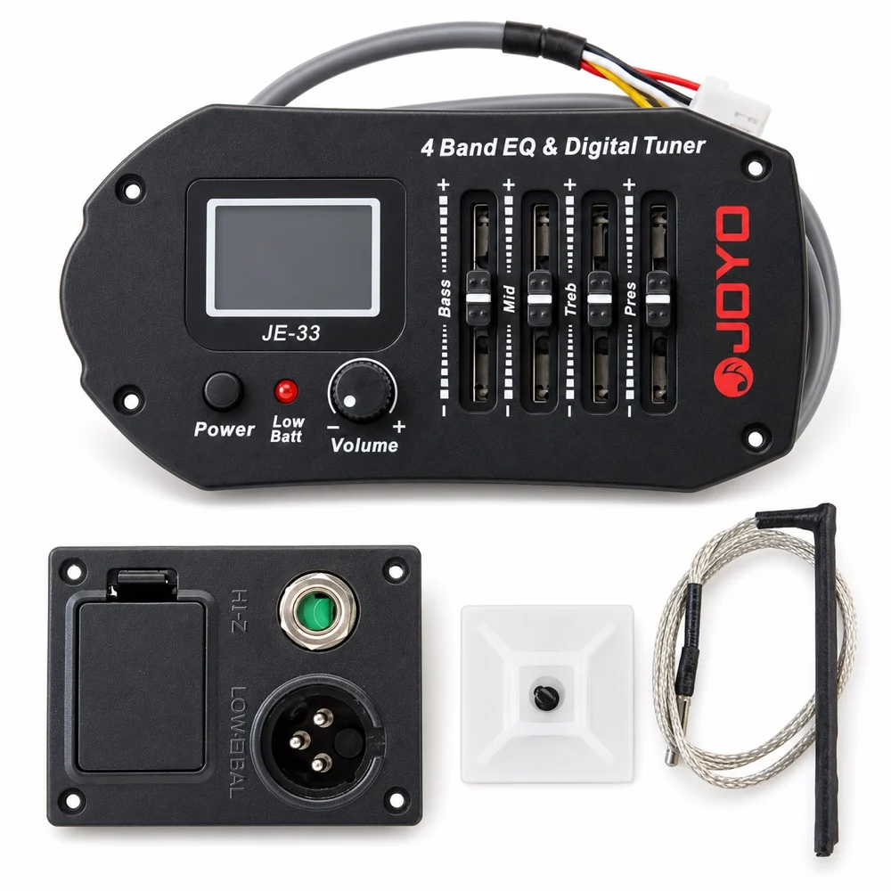 JE-33 4 Band EQ with Tuner Low Battery Light Porcelain Pickup Guitar Pick Holder