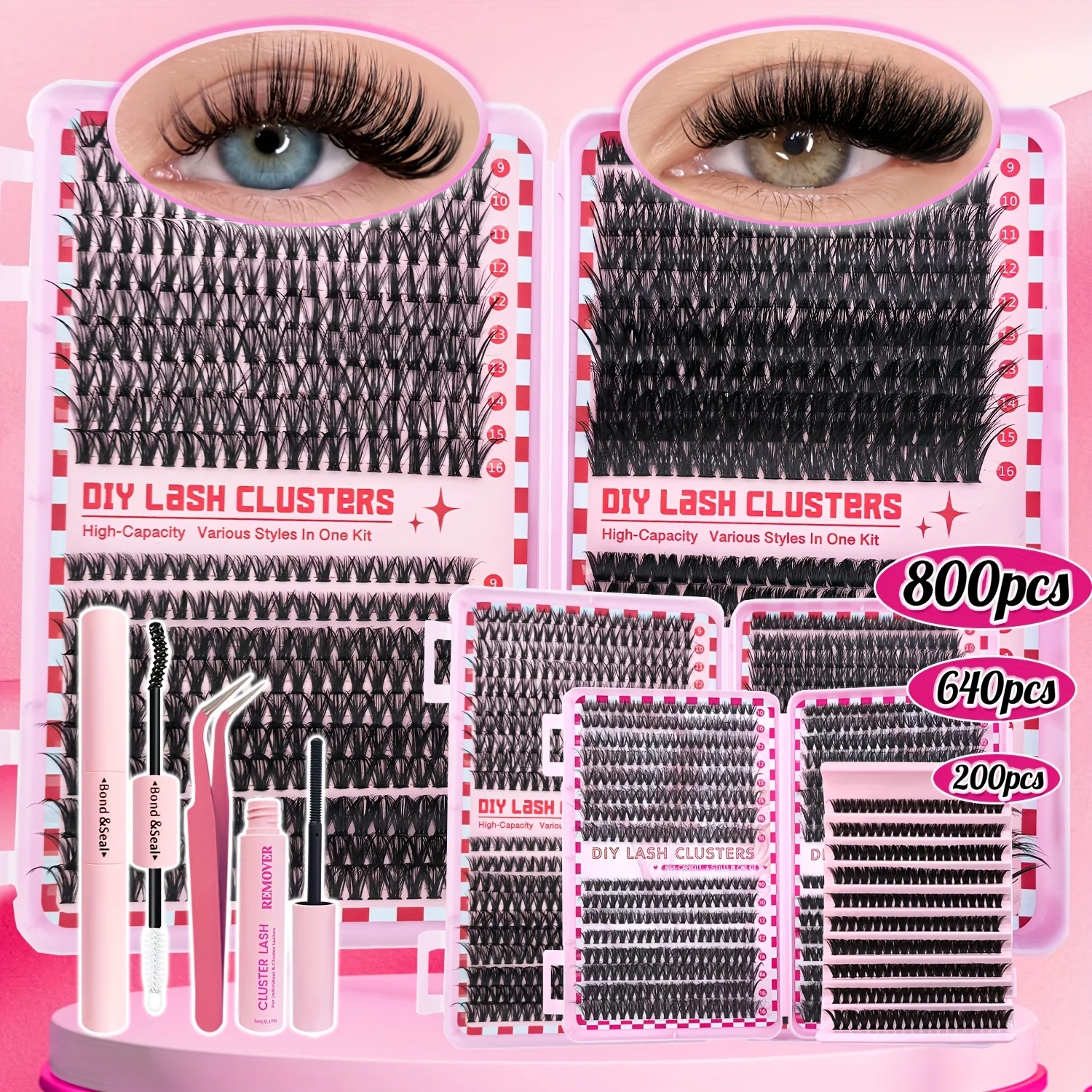 800/640/200 Stück flauschiges Wimpernclusterbuch, bequem, wiederverwendbar, einfach aufzutragen, perfekt für natürliches tägliches Anfängerfreundlich – Detail 1