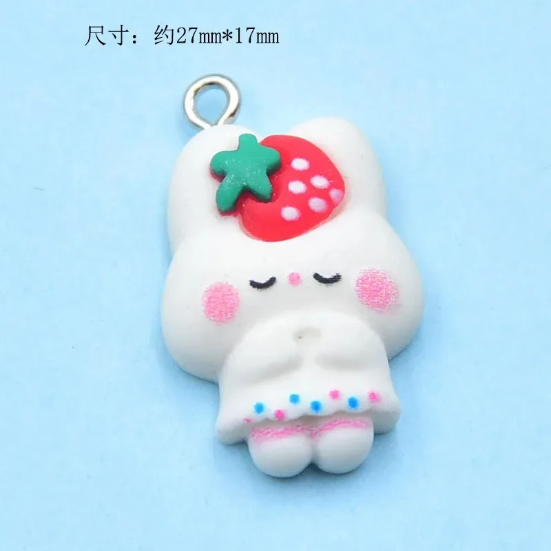 10Pcs Cartoon Strawberry Rabbit Resin Charms Cute Pendants DIY Jewelry Accessories For Keychains Bag Hanging Decorations view 3