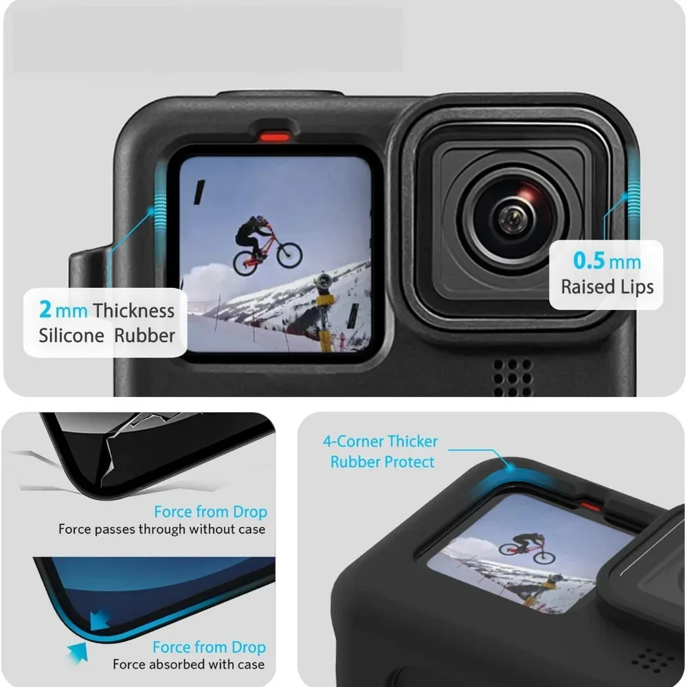 Custodia in Silicone per GoPro Hero12 11 10 proteggi schermo in vetro temperato nero pellicola protettiva copriobiettivo per custodia Go Pro 11 10 9