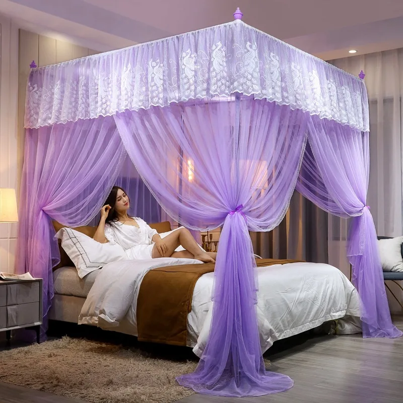 Quadrate Palace Mosquito Net Dustproof With Frame Romantic Bed Valance Canopy Tents Three-Door Bed Curtain Home Textiles Decor