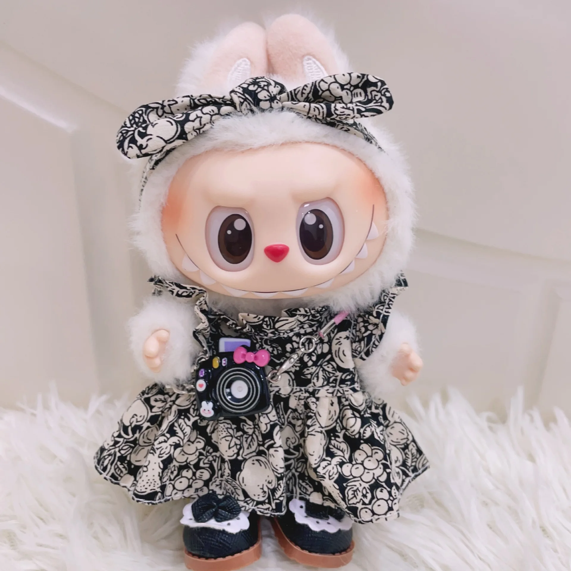 Labubu Doll Clothes Butterfly Knot Floral Set 17cm Plush Doll Clothes Replacement Labubu I II Idol Doll Sitting Party
