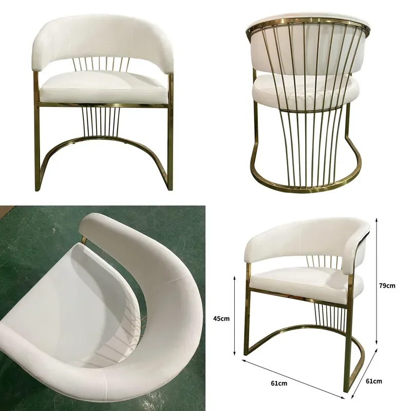 Cream Wind Stainless Steel Makeup Stool for Household Tea Chair Hotel Office Negotiation Chair with Creative Backrest and