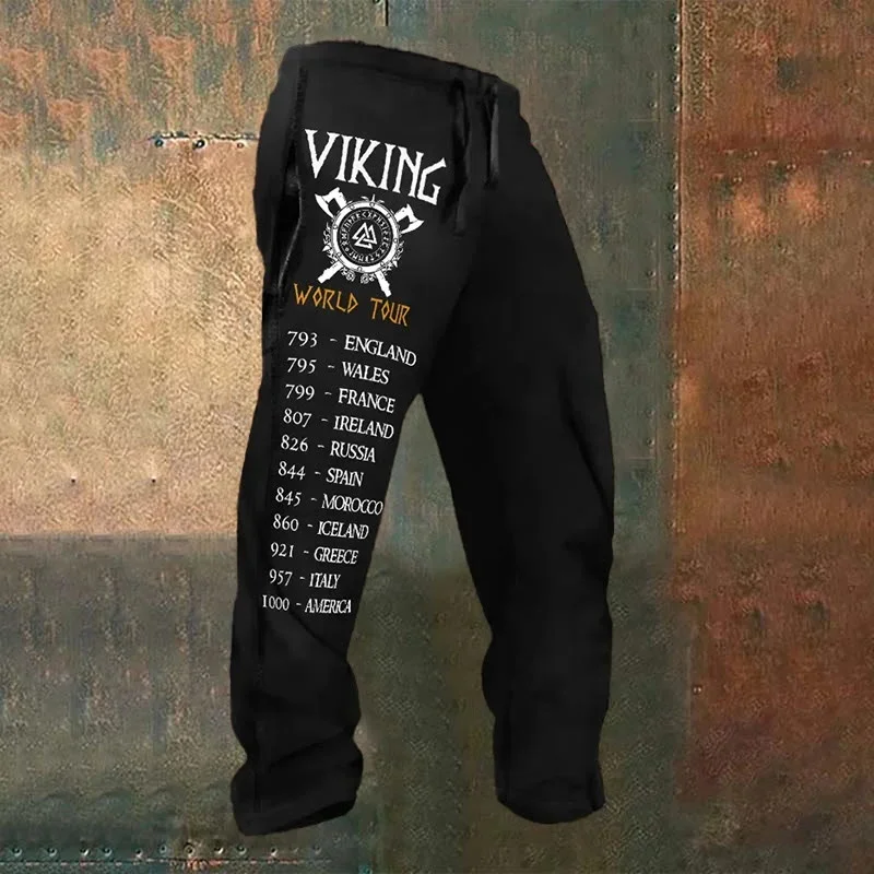 

Men's Retro Viking Discipline And HonorInspired 3D Printed Casual Pants Drawstring Straight Leg Pants Summer Beach Pants