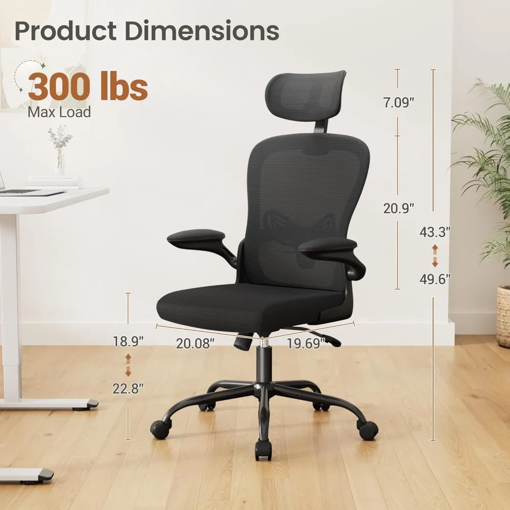 Ergonomic Office Computer Chair，Computer Desk Chair with 3D Headrest Adjustable Lumbar Support，High Back Mesh Chair with