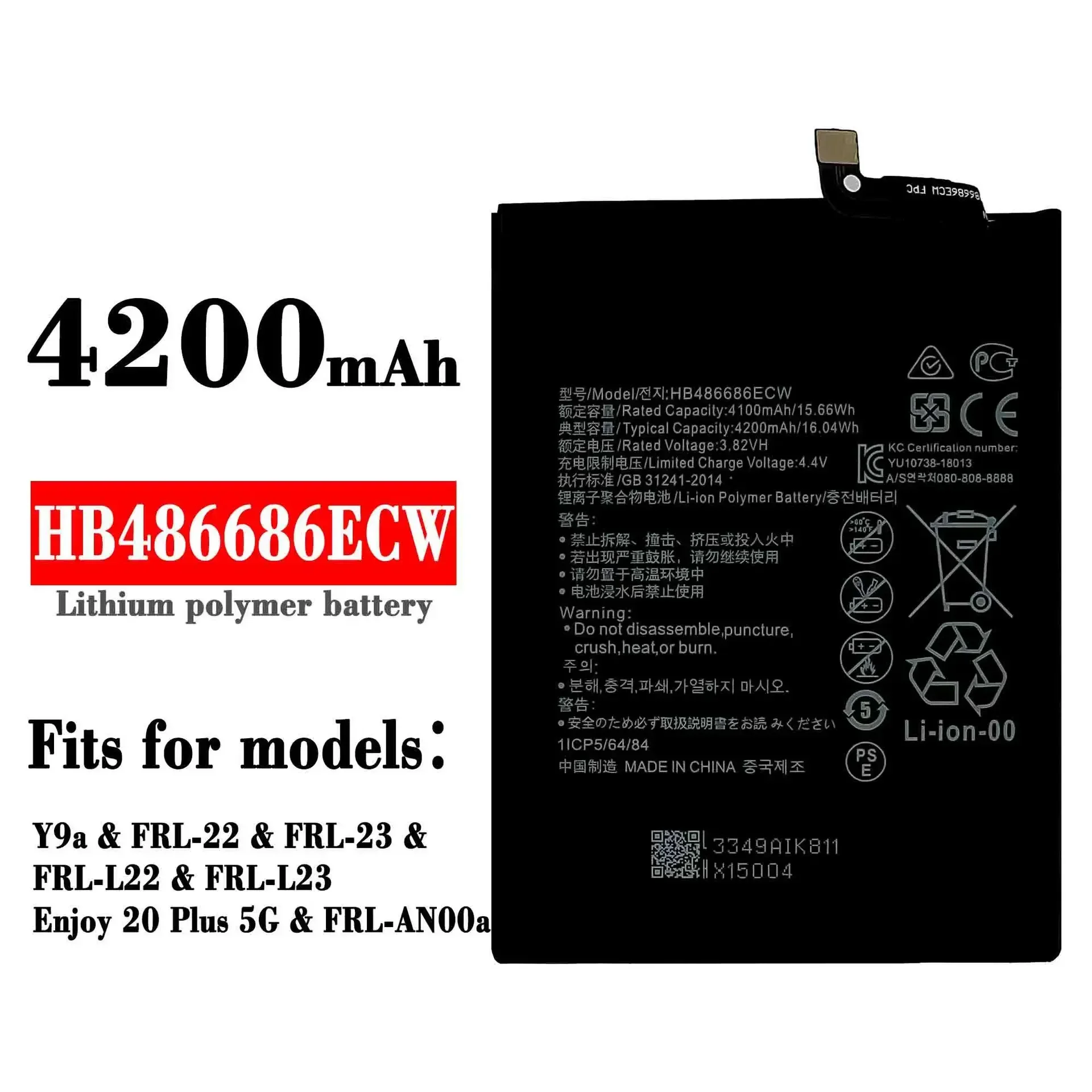 

New Battery 4200mAh Suitable For HUAWEI Y9A Enjoy 20 Plus HB486686ECW Phone Built-in High Quality Battery