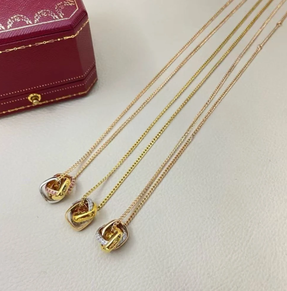 

Rhombus three-color three-ring necklace men and women couple series collarbone chain high-end full diamond inlay advanced sense