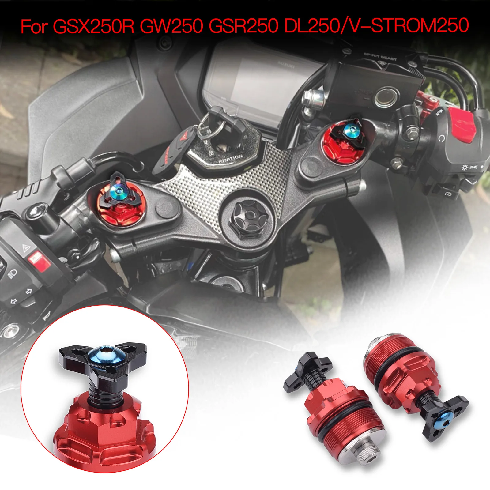 Motorcycle adjustable Fork Caps Preload Fork tubes Suspension Screws Bolts Compatible With GSX250R GW250 GSR250 DL250 V-STROM250