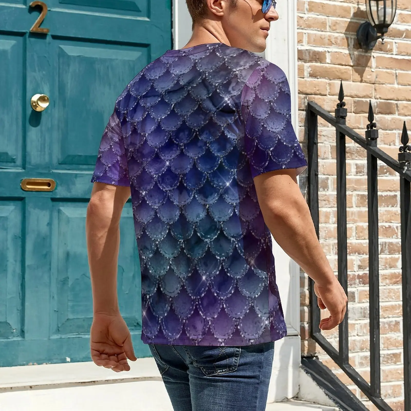 Summer T-Shirt Ombre Glitter T-Shirts Fantasy Magical Mermaid Scales Casual Tee Shirt For Man Short-Sleeve Plus Size Clothing
